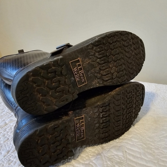 LL BEAN Wellie Tall, Black & Brown Houndstooth, Waterproof Rain Boots 9.5/10 - Picture 10 of 12